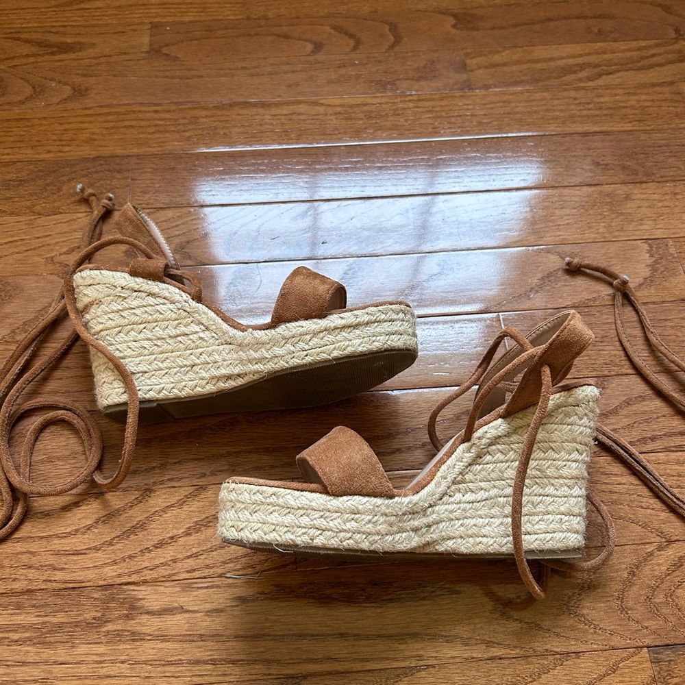 Brown Suede Espadrille Wedge Sandals